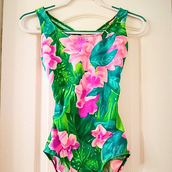 Other - NWOT Swim Suit One Piece Cross-Back Tropical Hawaiian Floral Colors